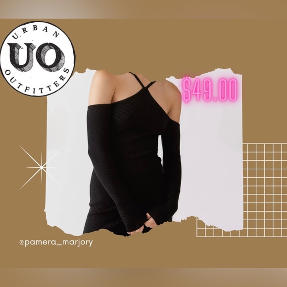 Ribbed UO mini dress with long sleeves and an off-the-shoulder silhouette. - Picture 3 of 4